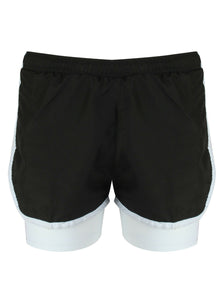 Athletic Sportswear Ladies Shorts 2 in 1 Running Shorts Black/White