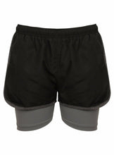 Load image into Gallery viewer, Athletic Sportswear Ladies Shorts 2 in 1 Running Shorts Black/Grey