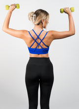 Load image into Gallery viewer, Athletic Sportswear Ladies Sports Bra Criss-Cross Blue