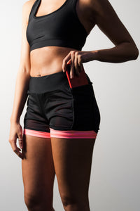 Athletic Sportswear Ladies High Waist Sports Shorts Black/Pink