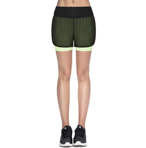 Athletic Sportswear Ladies High Waist Sports Shorts Black/Green