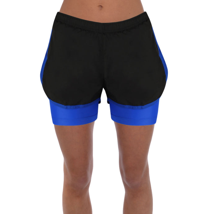 Athletic Sportswear Ladies Shorts 2 in 1 Running Shorts Black/Blue