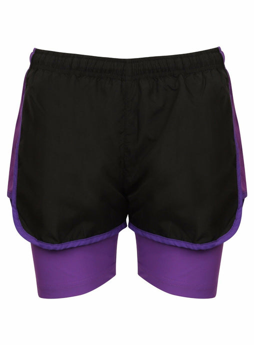 Athletic Sportswear Ladies Shorts 2 in 1 Running Shorts Black/Purple