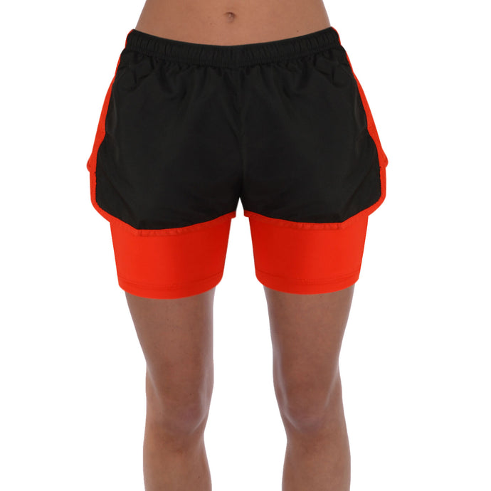 Athletic Sportswear Ladies Shorts 2 in 1 Running Shorts Black/Red